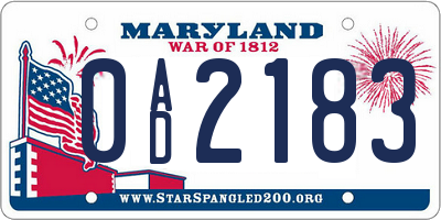 MD license plate 0AD2183
