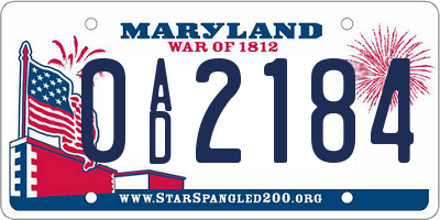 MD license plate 0AD2184