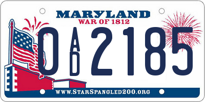 MD license plate 0AD2185