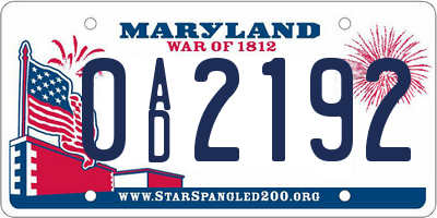 MD license plate 0AD2192