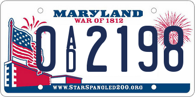 MD license plate 0AD2198