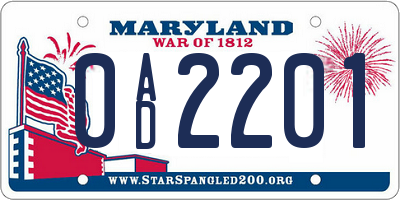 MD license plate 0AD2201