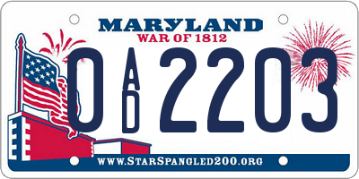 MD license plate 0AD2203