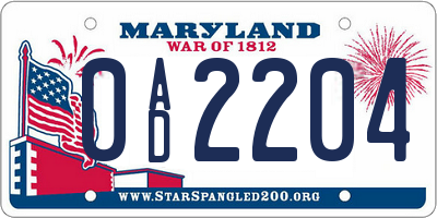 MD license plate 0AD2204