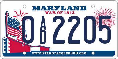 MD license plate 0AD2205