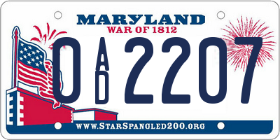 MD license plate 0AD2207