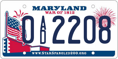 MD license plate 0AD2208