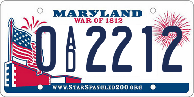 MD license plate 0AD2212