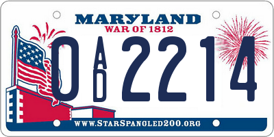 MD license plate 0AD2214