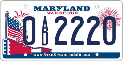 MD license plate 0AD2220