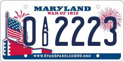MD license plate 0AD2223