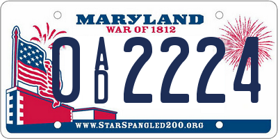 MD license plate 0AD2224