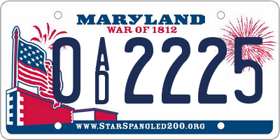 MD license plate 0AD2225