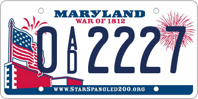 MD license plate 0AD2227
