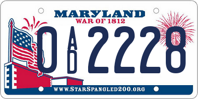 MD license plate 0AD2228