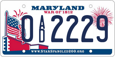 MD license plate 0AD2229
