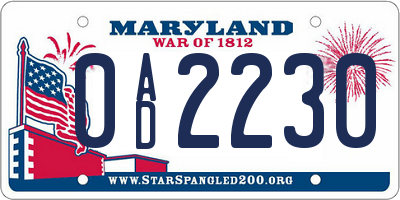 MD license plate 0AD2230