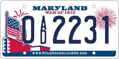MD license plate 0AD2231