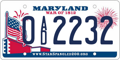 MD license plate 0AD2232