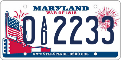 MD license plate 0AD2233