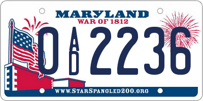 MD license plate 0AD2236