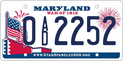 MD license plate 0AD2252