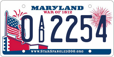 MD license plate 0AD2254
