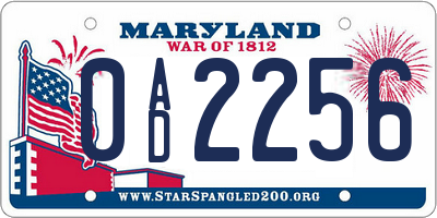 MD license plate 0AD2256