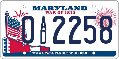 MD license plate 0AD2258