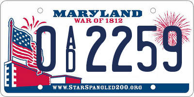 MD license plate 0AD2259