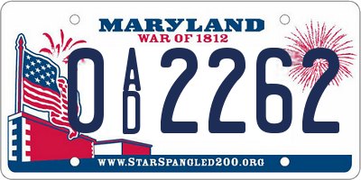 MD license plate 0AD2262