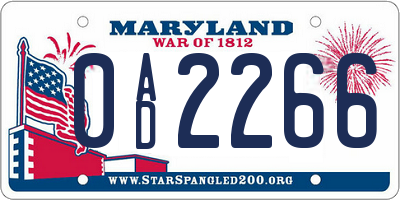 MD license plate 0AD2266