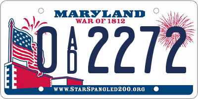 MD license plate 0AD2272
