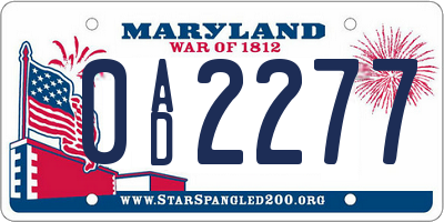 MD license plate 0AD2277