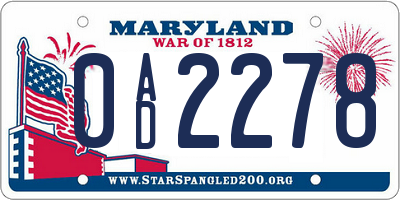 MD license plate 0AD2278