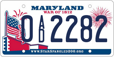 MD license plate 0AD2282