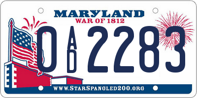 MD license plate 0AD2283