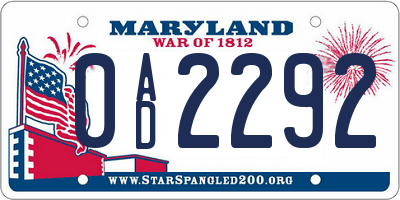 MD license plate 0AD2292