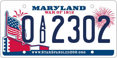 MD license plate 0AD2302