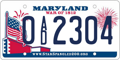 MD license plate 0AD2304