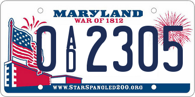 MD license plate 0AD2305