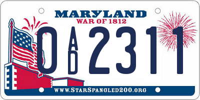 MD license plate 0AD2311