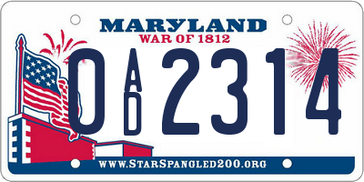MD license plate 0AD2314