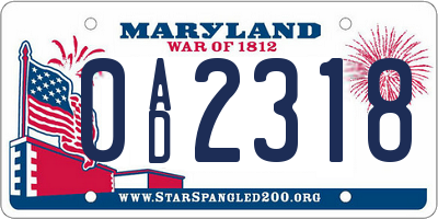 MD license plate 0AD2318