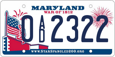 MD license plate 0AD2322