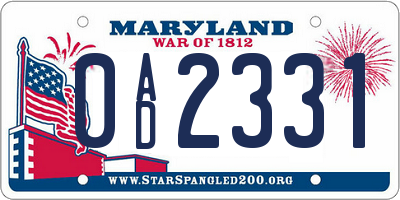 MD license plate 0AD2331