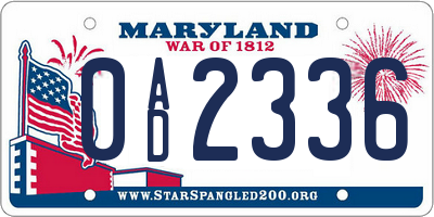 MD license plate 0AD2336