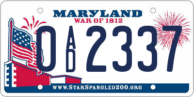 MD license plate 0AD2337