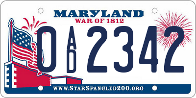 MD license plate 0AD2342