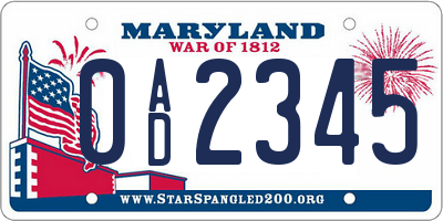 MD license plate 0AD2345
